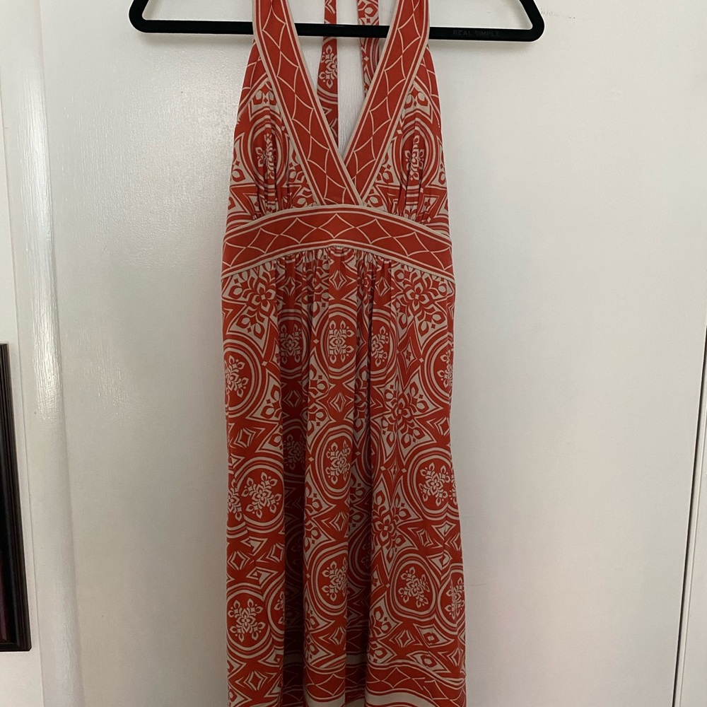 Coral print BCBG halter dress